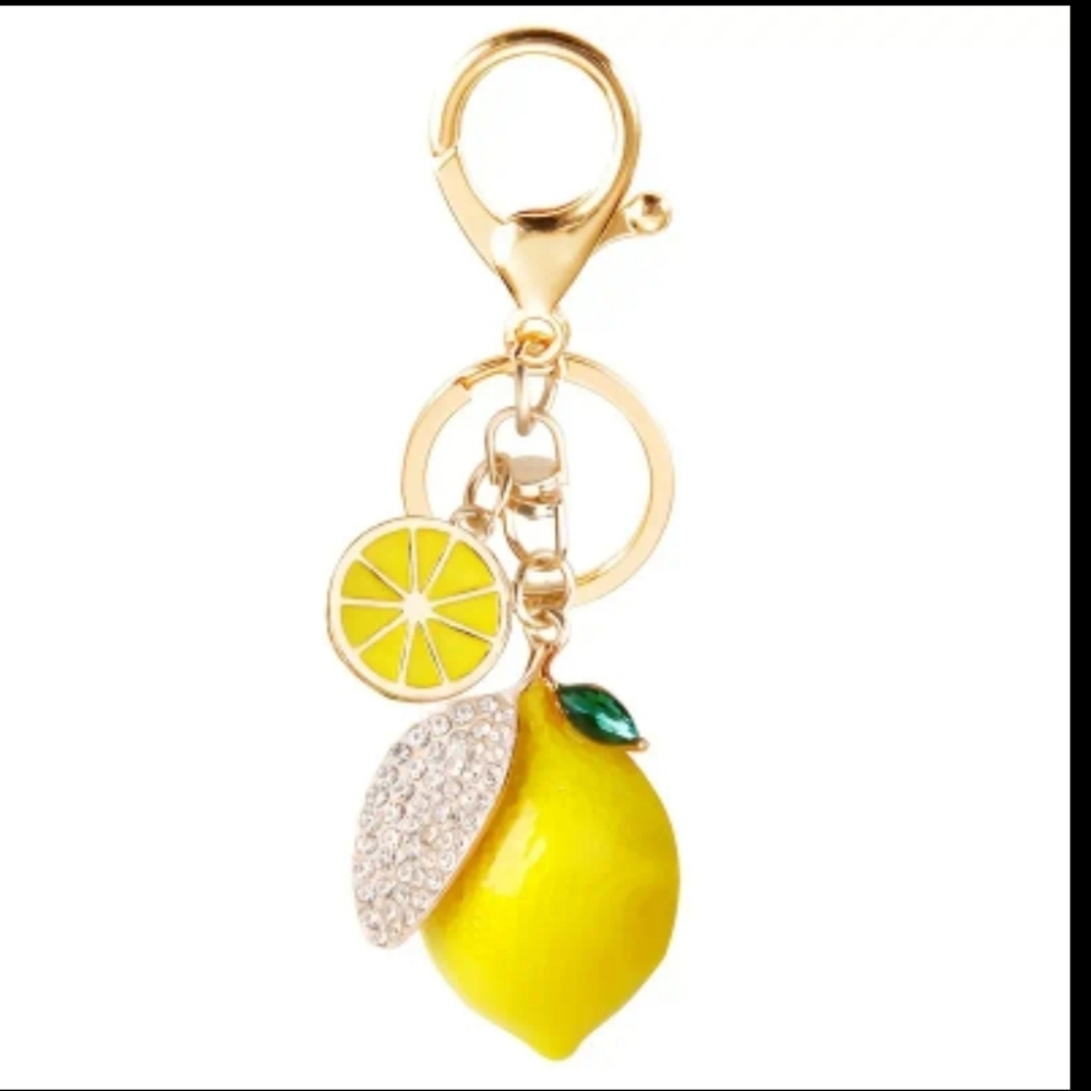 Lemon Rhinestone Keychain/Bag Charm with Rhinestones - Picture 2 of 2
